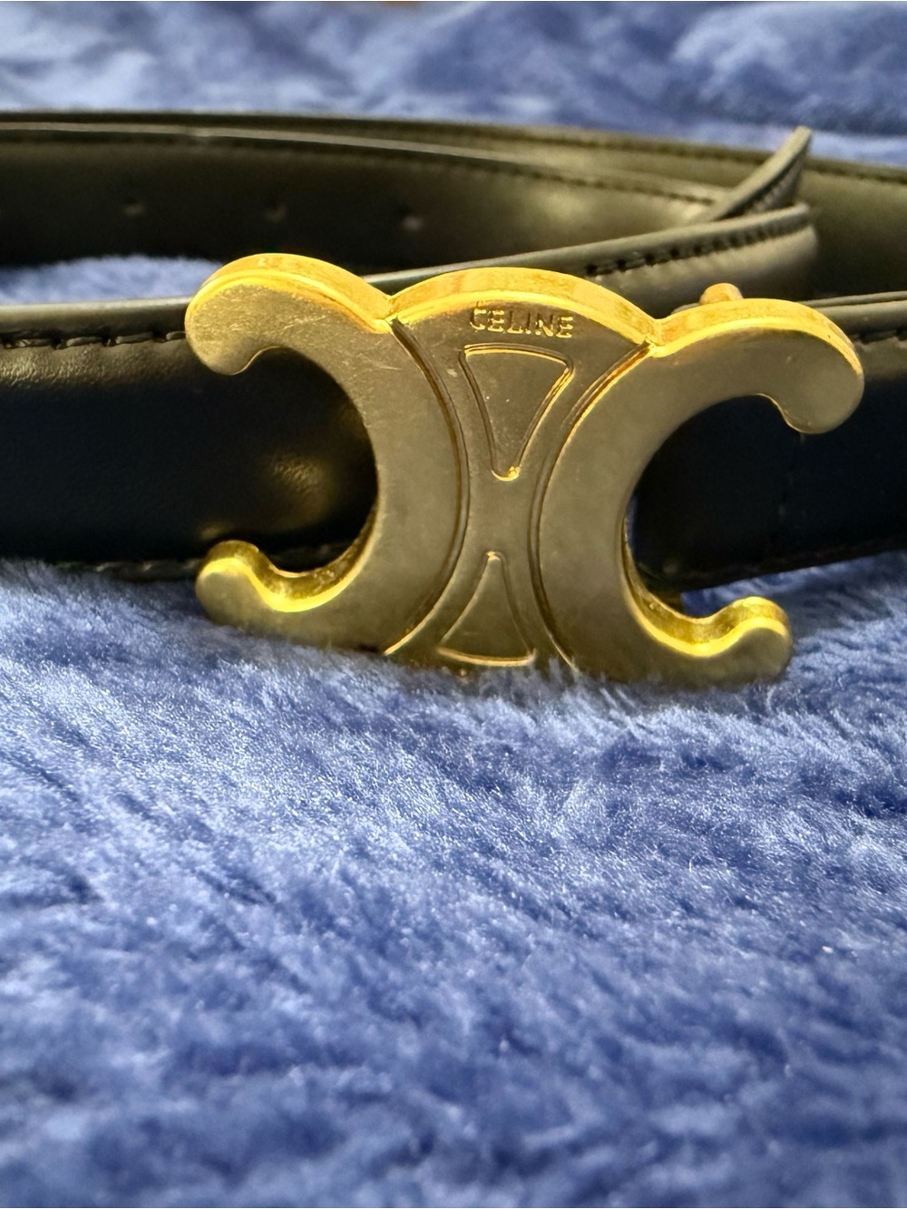 Celine Black Leather Belt with Gold Triomphe Buckle